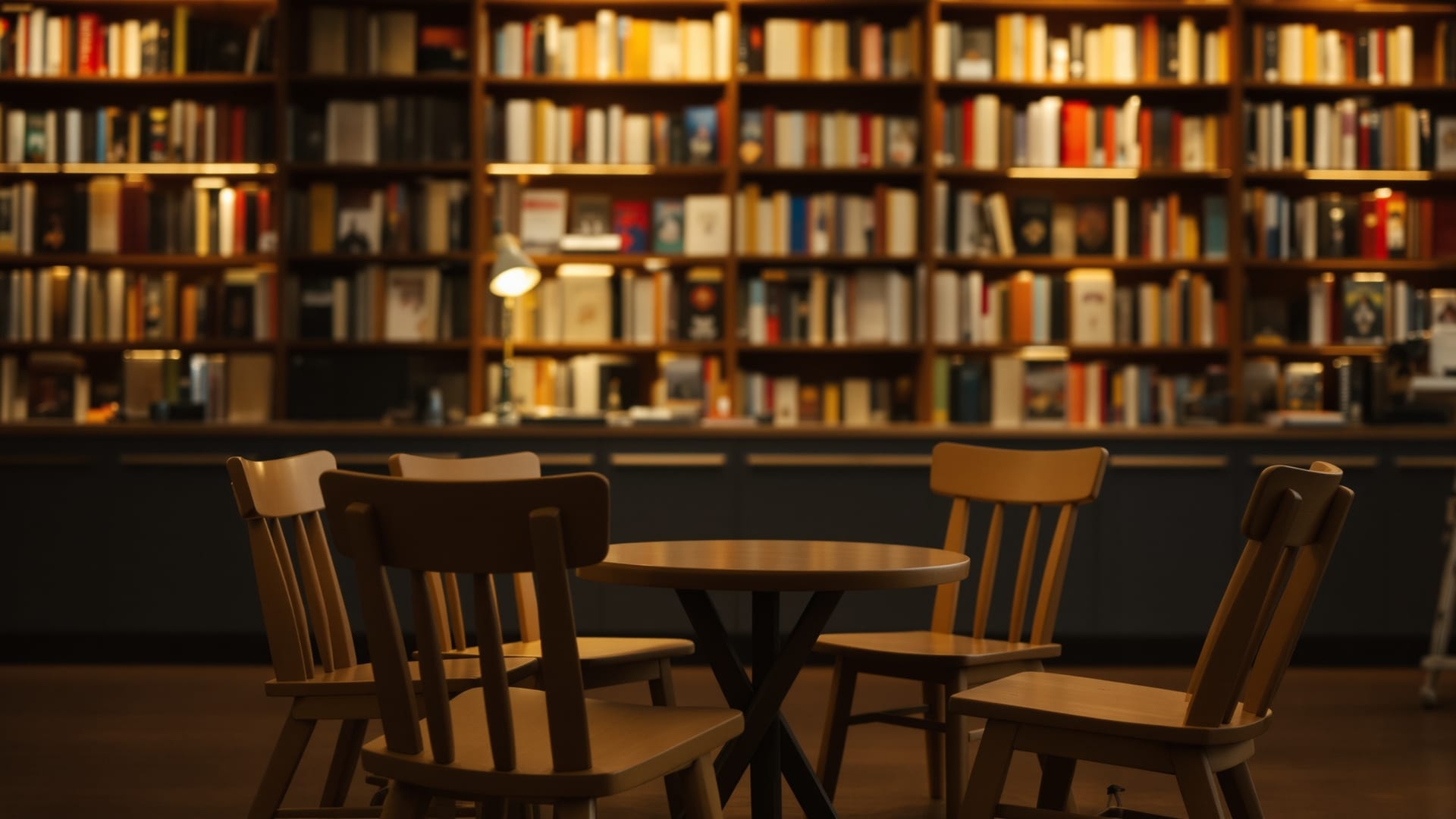Small circle of chairs in a bookshop café for a discussion evening