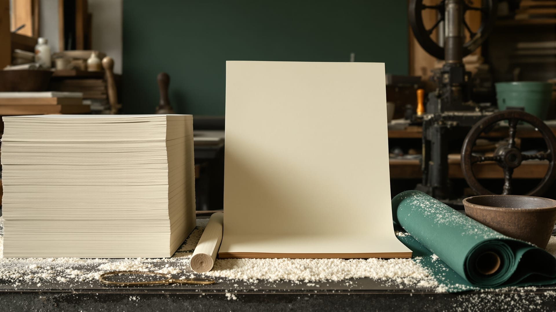 Books and metal type on a printer's table